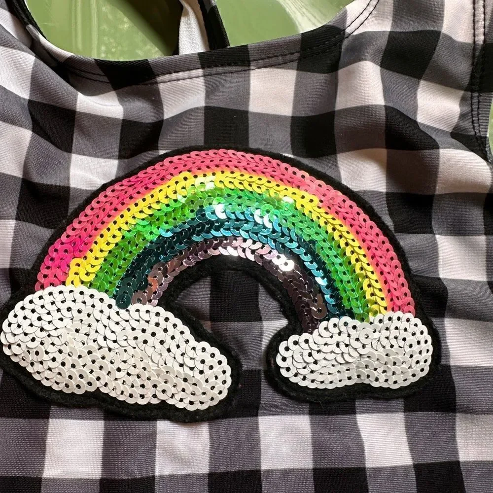 Girls' Rainbow Applique Sequin Tankini Bikini Top - Cat & Jack Black Xs 4-5